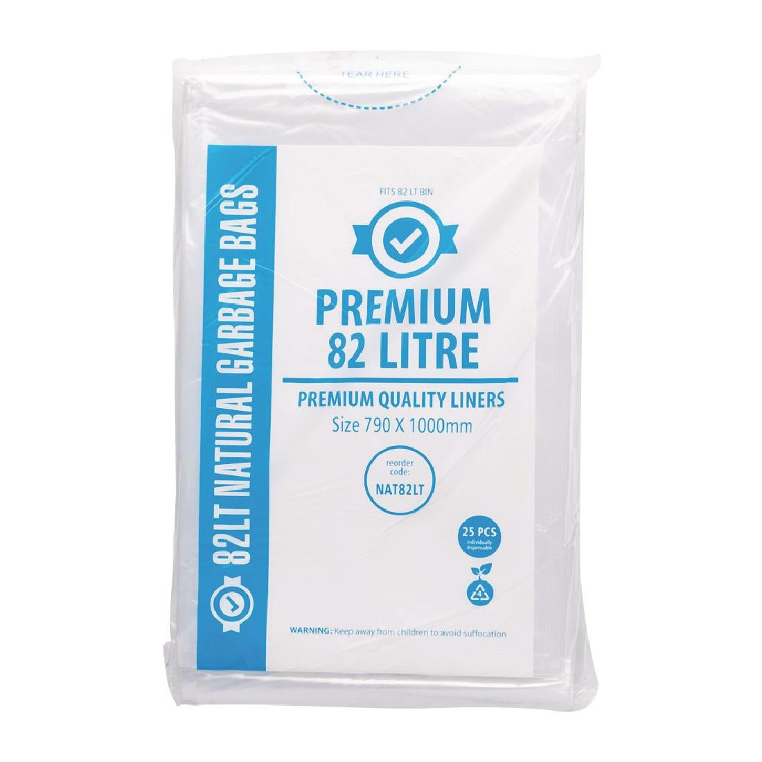 Jantex Premium Food Safe Garbage Bags Clear 82Ltr (Pack of 25) FL885