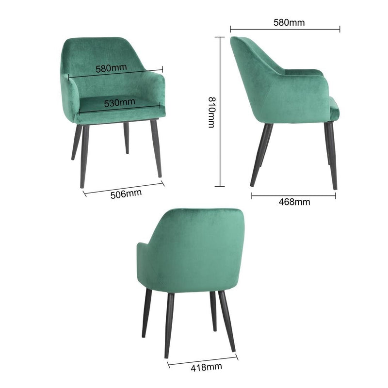 Bolero Lia Velvet Set of 2 Chairs - Dark Green FX070