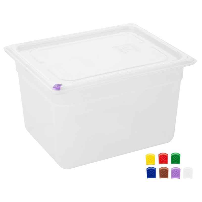 Hygiplas Click PP 1/2 GN Container with Lid & 7 Colour Clips 200mm 11.7Ltr (4 Pack) FZ091