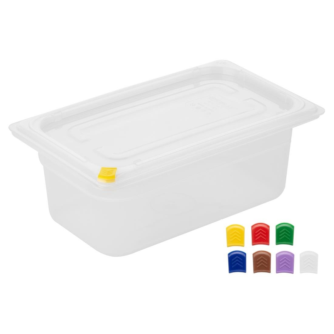 Hygiplas Click PP 1/4 GN Container with Lid & 7 Colour Clips 100mm 2.5Ltr (4 Pack) FZ095