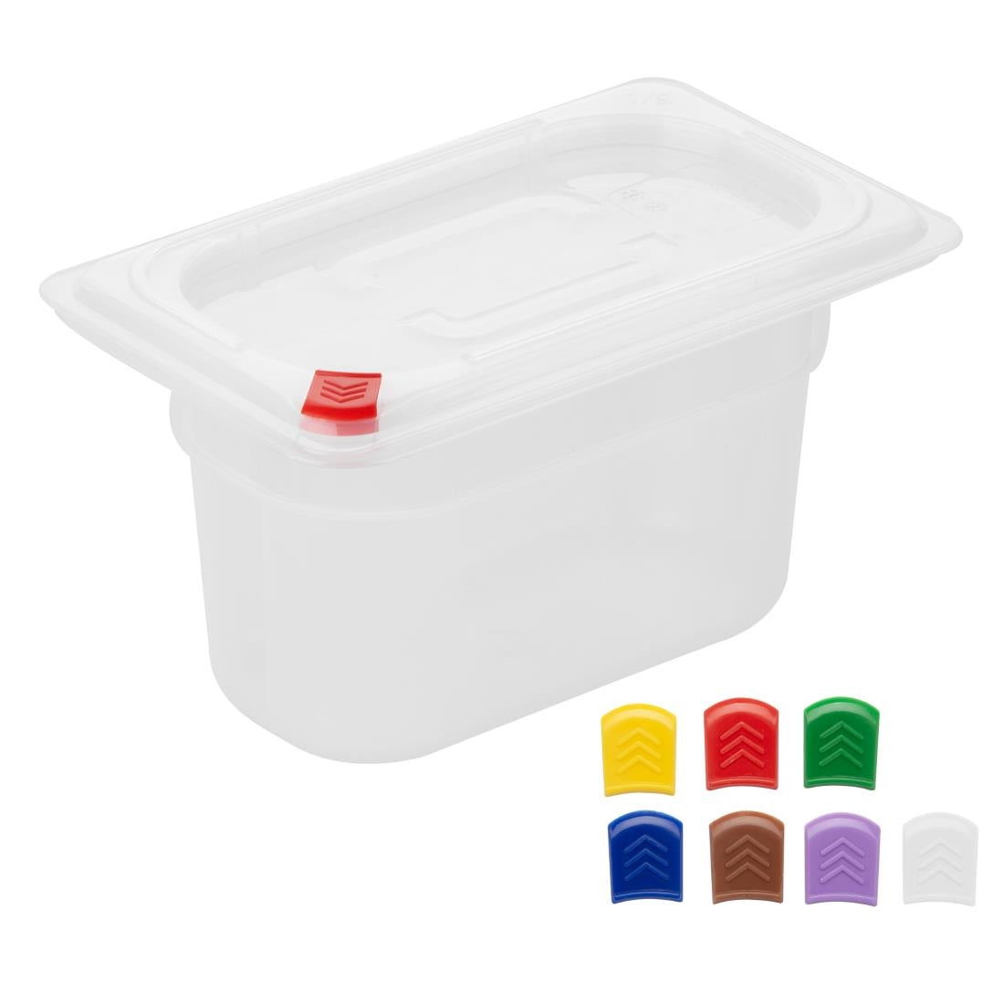Hygiplas Click PP 1/9 GN Container with Lid & 7 Colour Clips 100mm 0.85Ltr (4 Pack) FZ099