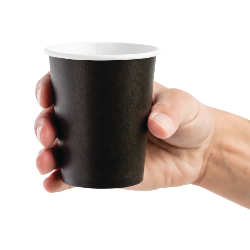 Fiesta Recyclable Takeaway Coffee Cups Single Wall Black 225ml (Pack of 50) GF041