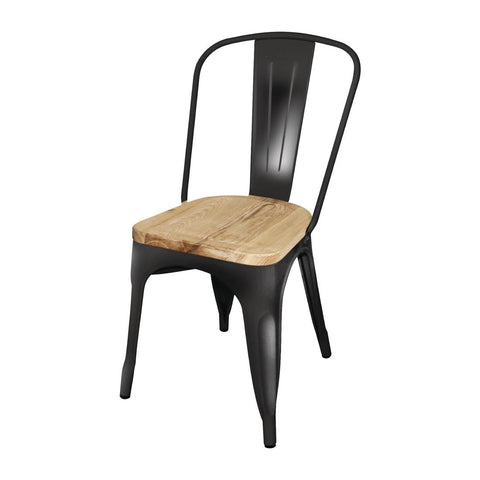 Bolero Steel Dining Side Chairs with Wooden Seat pads Black (Pack of 4) GG707