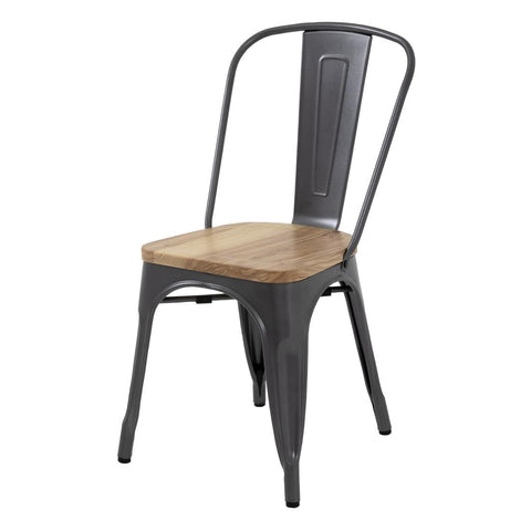 Bolero Steel Dining Side Chairs with Wooden Seat pads Grey (Pack of 4) GG708