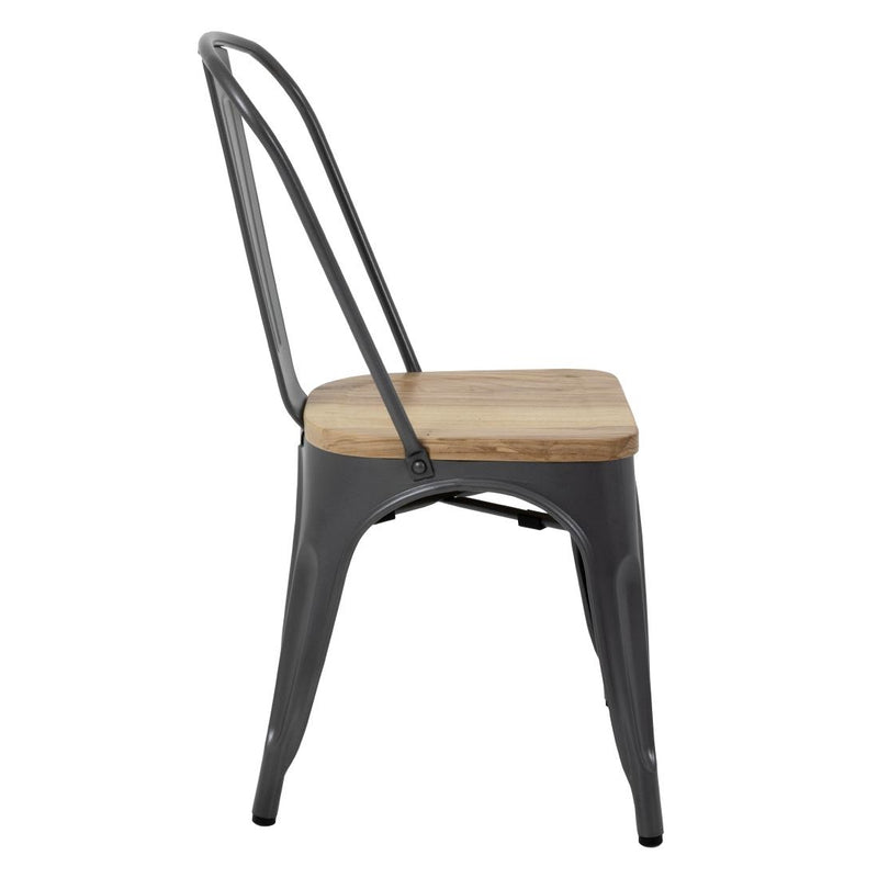 Bolero Steel Dining Side Chairs with Wooden Seat pads Grey (Pack of 4) GG708