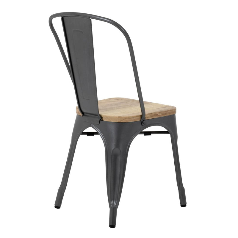 Bolero Steel Dining Side Chairs with Wooden Seat pads Grey (Pack of 4) GG708