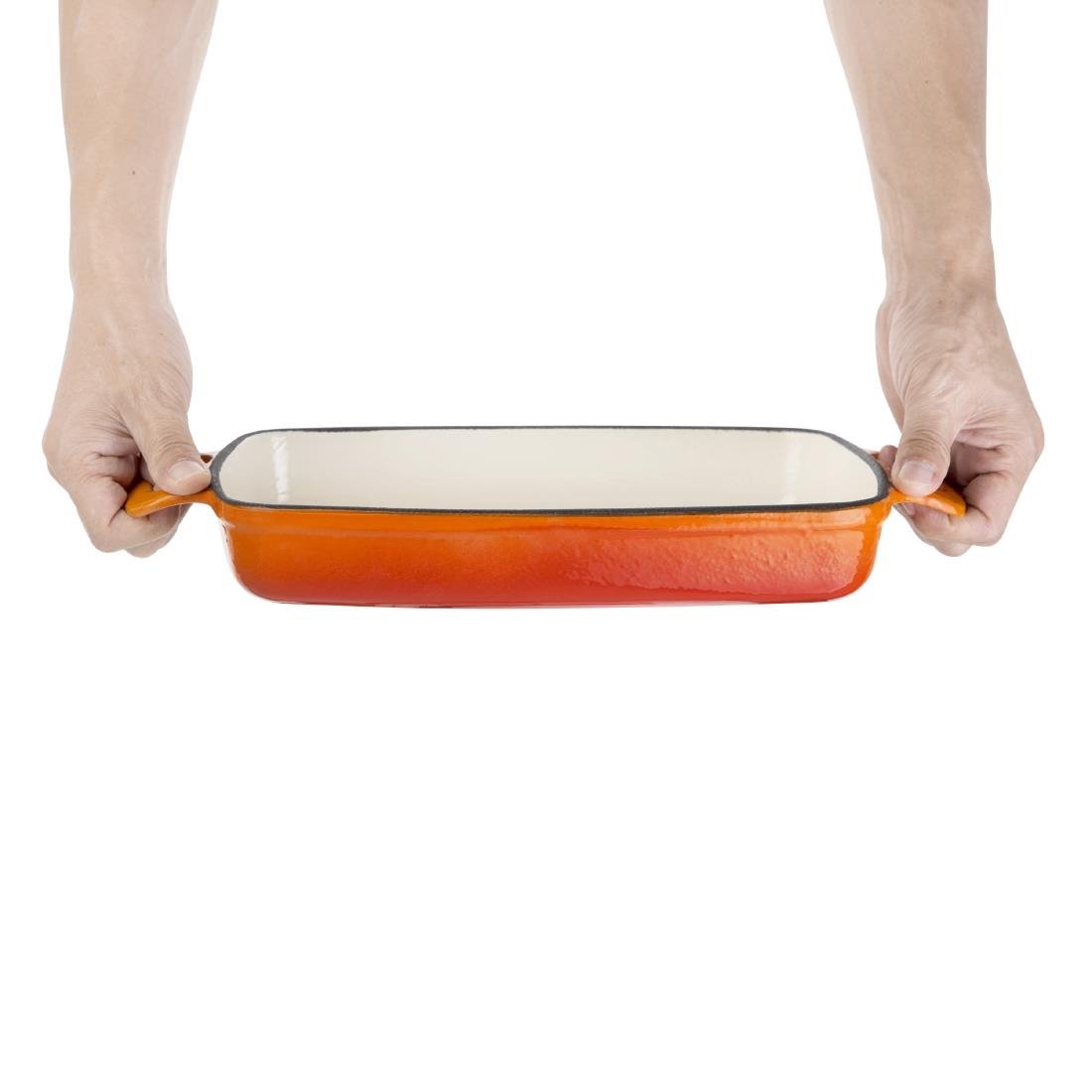 Vogue Orange Rectangular Cast Iron Dish 1.8Ltr GH321