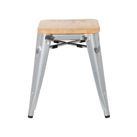 Bolero Galvanised Steel Bistro Low Stools with Wooden Seat Pad GM634