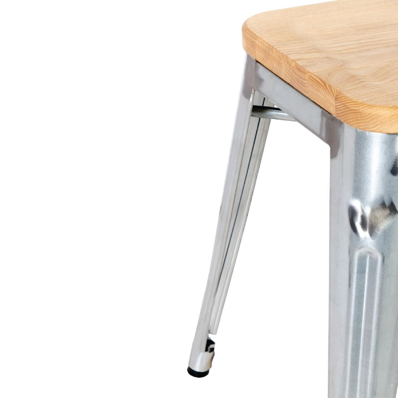 Bolero Galvanised Steel Bistro Low Stools with Wooden Seat Pad GM634