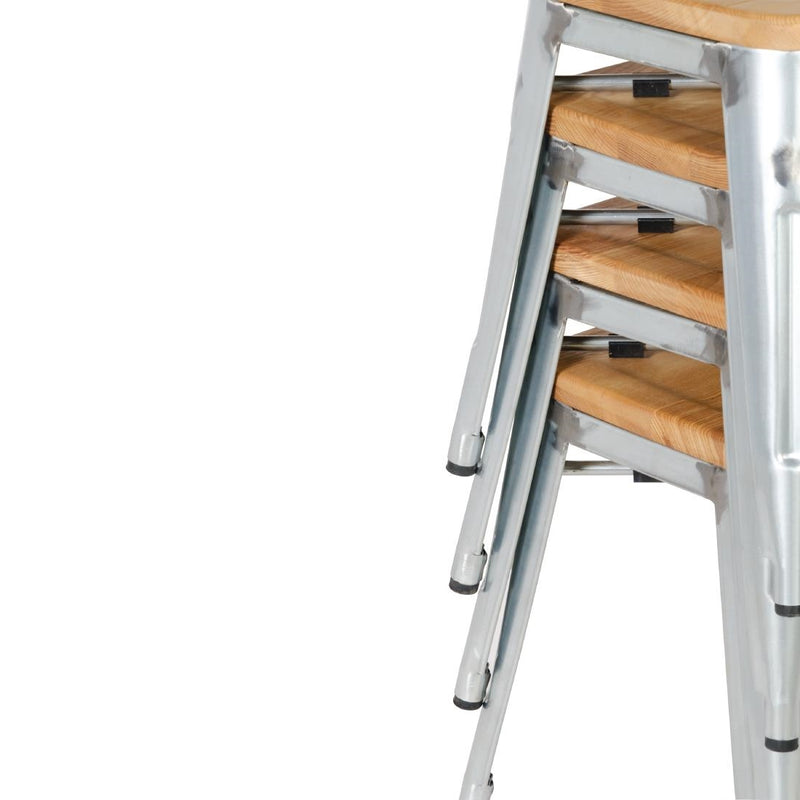 Bolero Galvanised Steel Bistro Low Stools with Wooden Seat Pad GM634