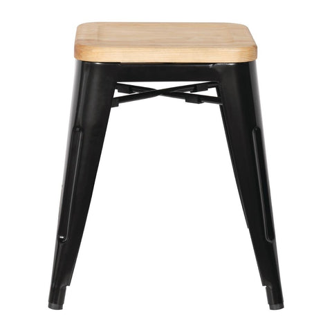 Bolero Low Metal Bar Stools with Wooden Seat Pad Black GM635