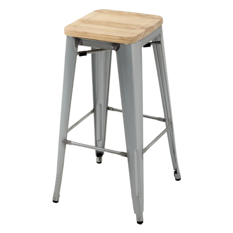 Bolero High Metal Bar Stools with Wooden Seat Pad GM638