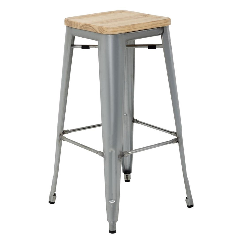 Bolero High Metal Bar Stools with Wooden Seat Pad GM638