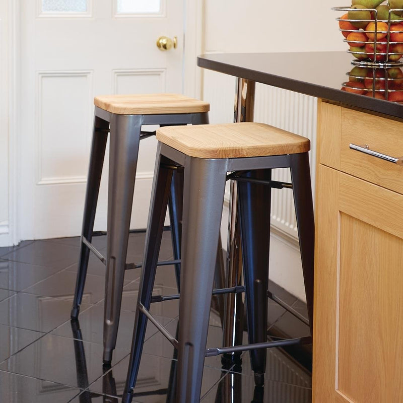 Bolero Bistro Metal High Bar Stool with Wooden Seat Pad Steel (Pack of 4) GM639