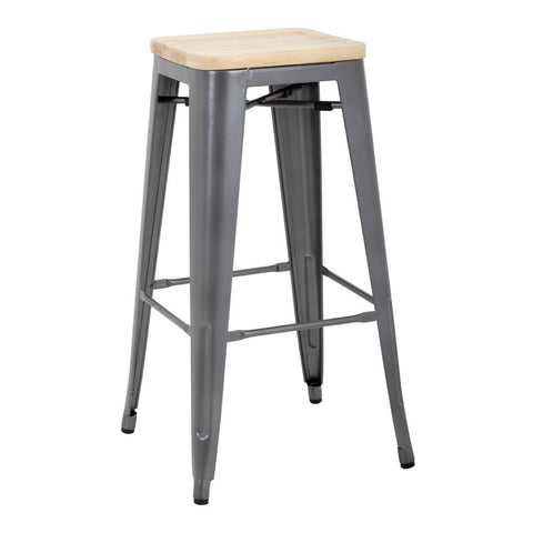 Bolero Bistro Metal High Bar Stool with Wooden Seat Pad Steel (Pack of 4) GM639