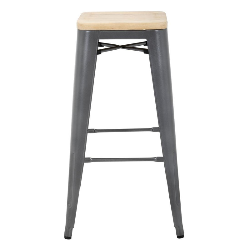 Bolero Bistro Metal High Bar Stool with Wooden Seat Pad Steel (Pack of 4) GM639