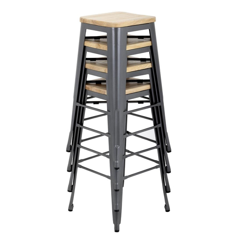 Bolero Bistro Metal High Bar Stool with Wooden Seat Pad Steel (Pack of 4) GM639