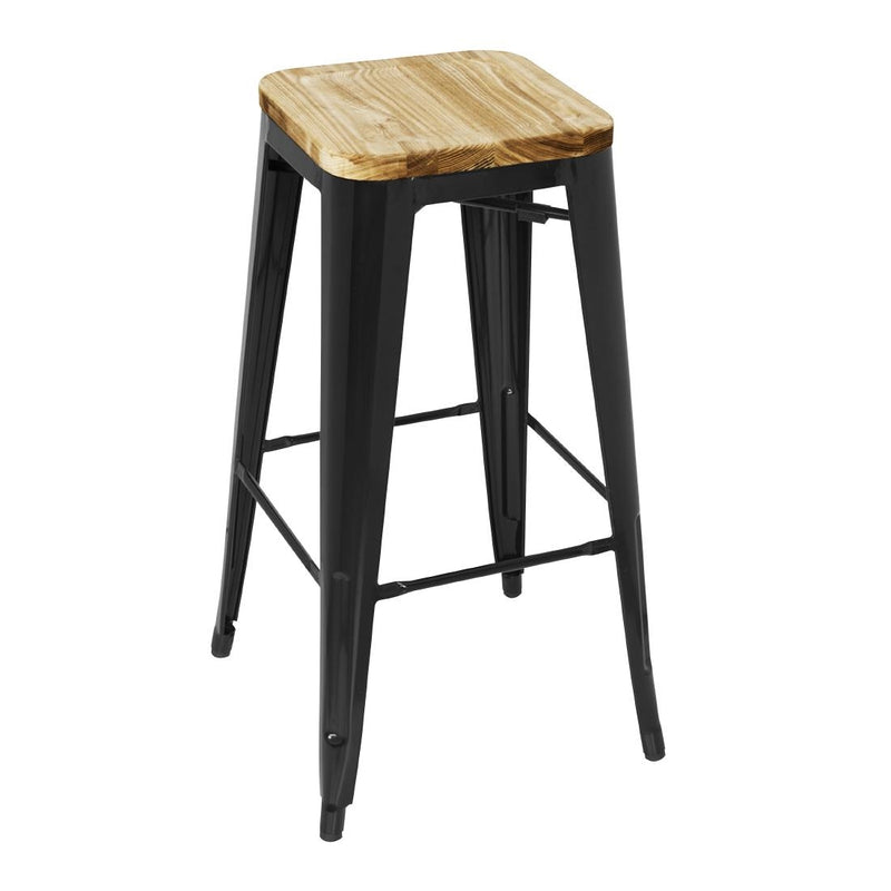 Bolero High Metal Bar Stools with Wooden Seat Pad Black GM640