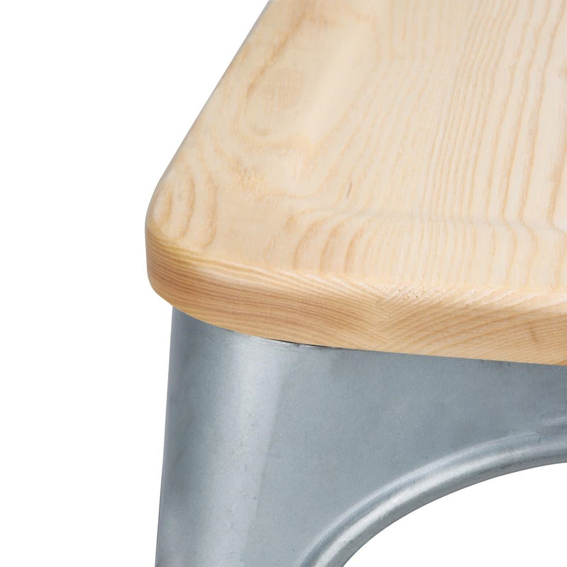 Bolero Galvanised Steel Dining Sidechairs with Wood Seat Pad GM642