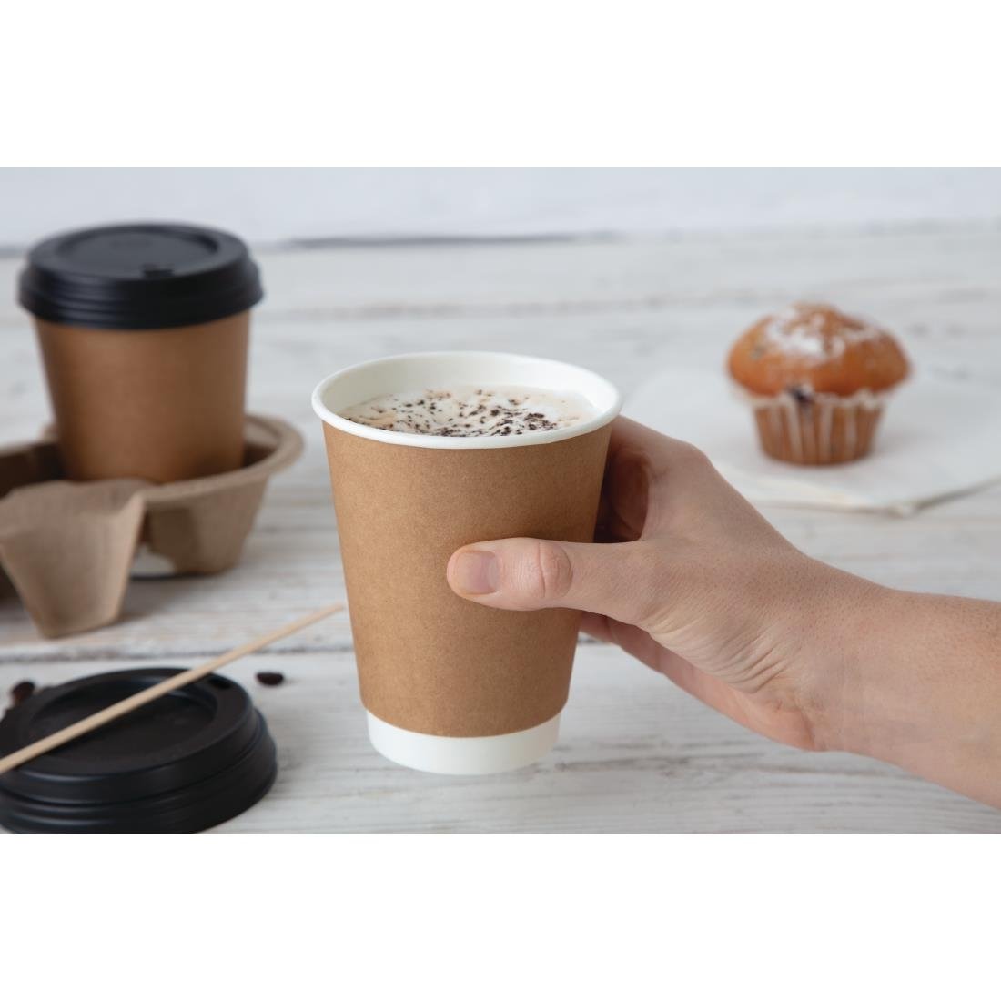 Fiesta Recyclable Takeaway Coffee Cups Double Wall Kraft 340ml (Pack of 500) GP440