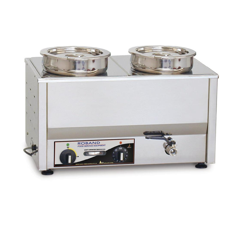 Roband Counter Top Bain-Marie with 2x 200mm round (7.25L) Pots & Lid GP887