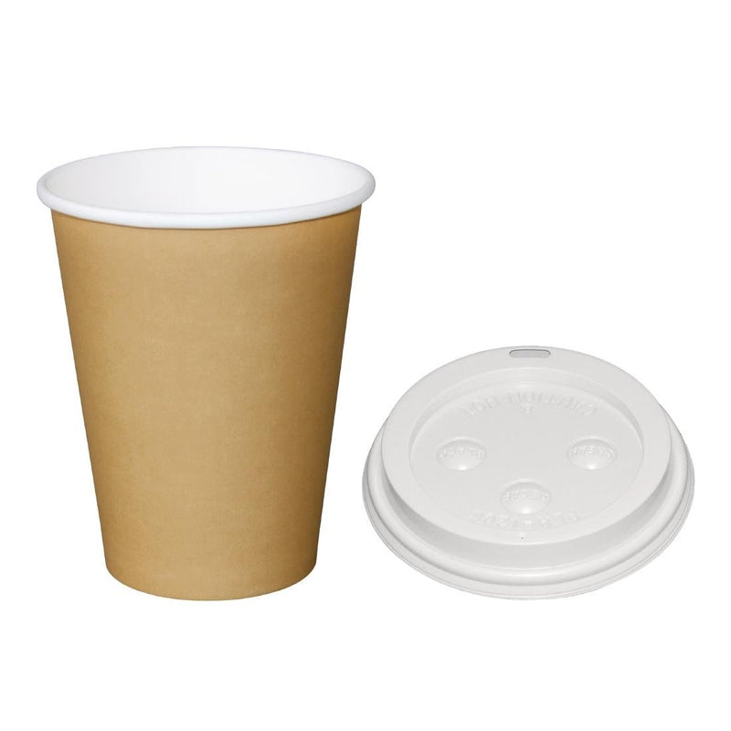 Special Offer Fiesta Recyclable Brown 340ml Hot Cups and White Lids Pack of 1000 SA437