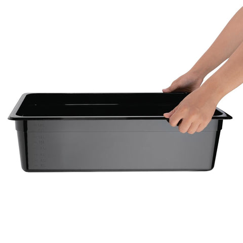Vogue Black Polycarbonate 1/1 Gastronorm Tray 150mm U456