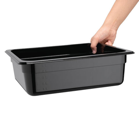 Vogue Black Polycarbonate 1/2 Gastronorm Tray 100mm U459