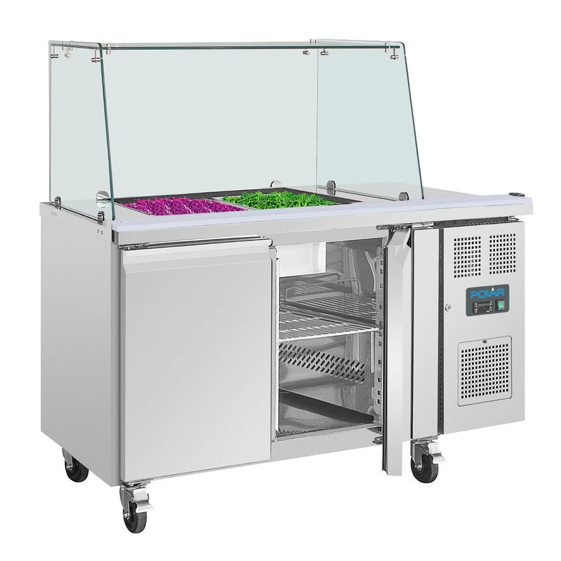 Polar U-Series GN Saladette Counter with Square Sneeze Guard 2 Door UA017-A