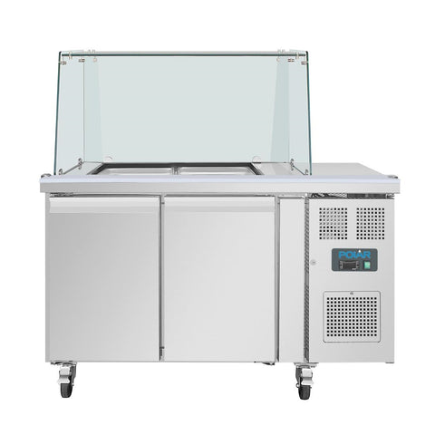 UA017-A Polar U-Series GN Saladette Counter with Square Sneeze Guard 2 Door UA017-A