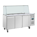 Polar U-Series GN Saladette Counter with Square Sneeze Guard 3 Door UA018-A