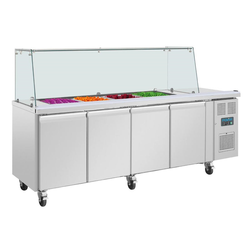 Polar U-Series GN Saladette Counter with Square Sneeze Guard 4 Door UA019-A