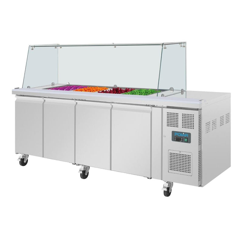 Polar U-Series GN Saladette Counter with Square Sneeze Guard 4 Door UA019-A