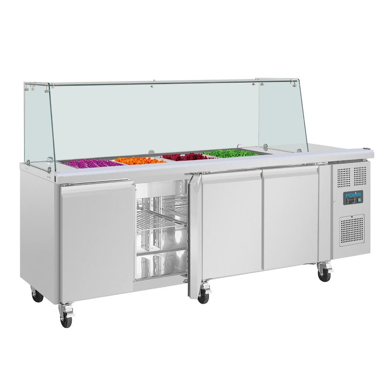 Polar U-Series GN Saladette Counter with Square Sneeze Guard 4 Door UA019-A