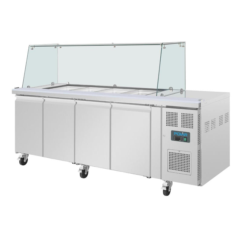 Polar U-Series GN Saladette Counter with Square Sneeze Guard 4 Door UA019-A