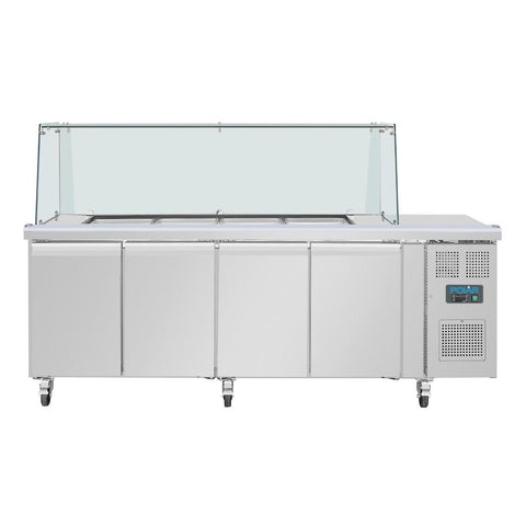 UA019-A Polar U-Series GN Saladette Counter with Square Sneeze Guard 4 Door UA019-A
