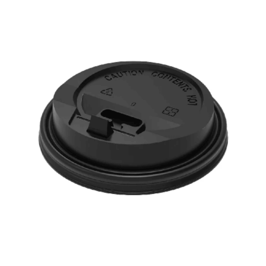 PakMax BLACK 90mm PS Plastic Coffee Cup Enclosure Lid - PSEL-90BK-LID
