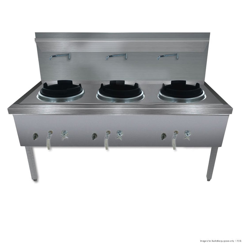 WW-3NC Stainless Steel Waterless Nature Gas Triple Wok Chimney Burner