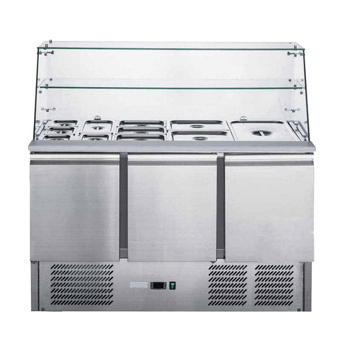 XS903GC FED-X Three Door Salad Prep Fridge with Glass Top - XS903GC