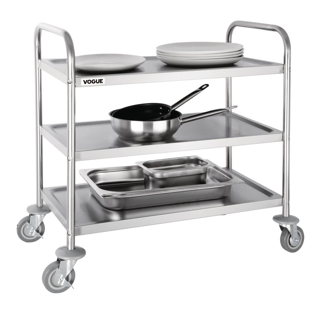 Vogue Stainless Steel 3 Tier Clearing Trolley Medium F994