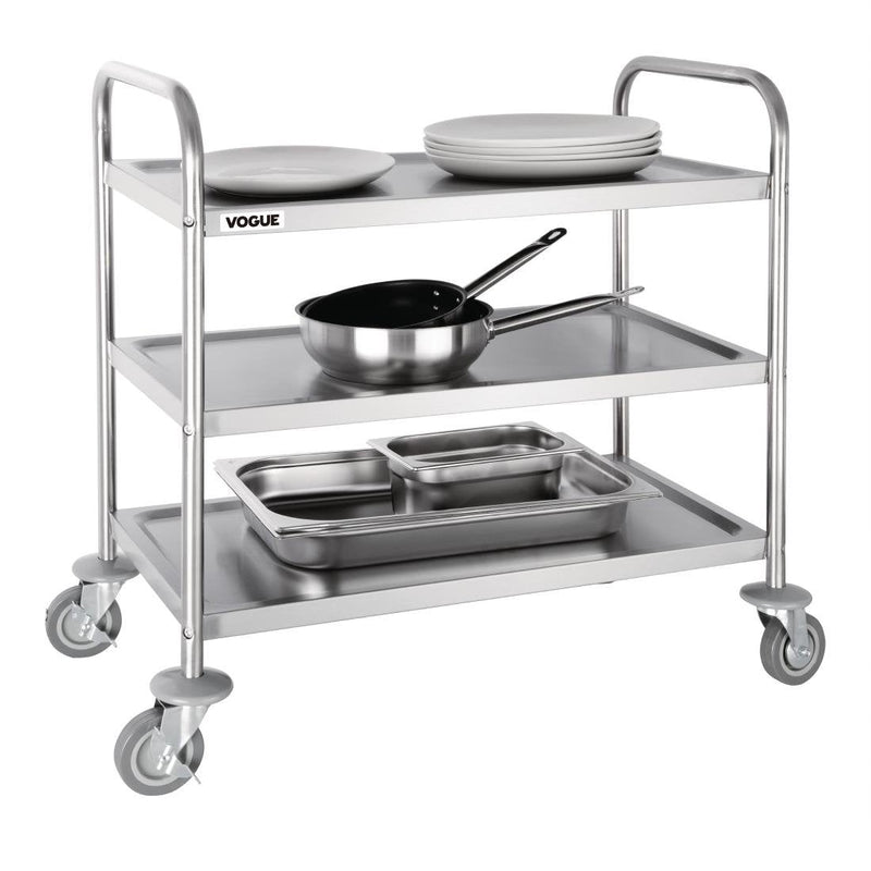 Vogue Stainless Steel 3 Tier Clearing Trolley Medium