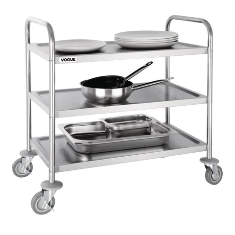 F994 Vogue Stainless Steel 3 Tier Clearing Trolley Medium F994