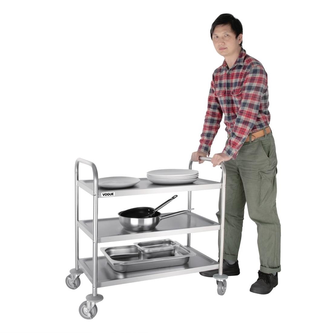 Vogue Stainless Steel 3 Tier Clearing Trolley Medium F994
