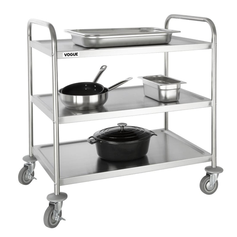 Vogue Stainless Steel 3 Tier Clearing Trolley Large