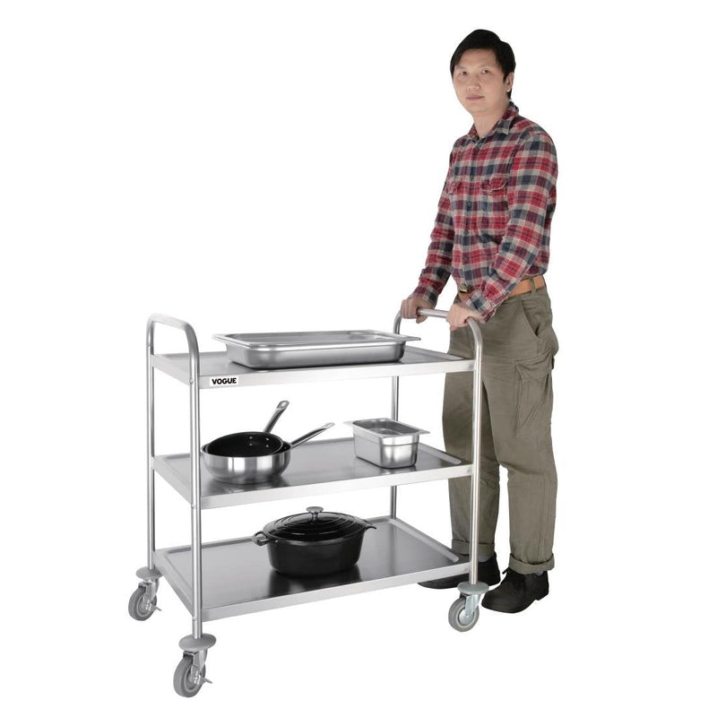 Vogue Stainless Steel 3 Tier Clearing Trolley Large