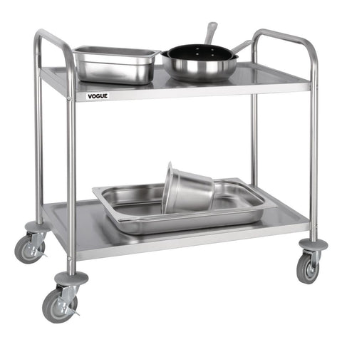 F997 Vogue Stainless Steel 2 Tier Clearing Trolley Medium F997