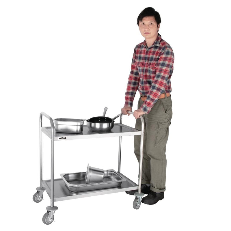 Vogue Stainless Steel 2 Tier Clearing Trolley Medium