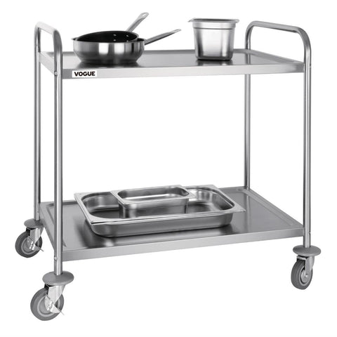 F998 Vogue Stainless Steel 2 Tier Clearing Trolley Large F998