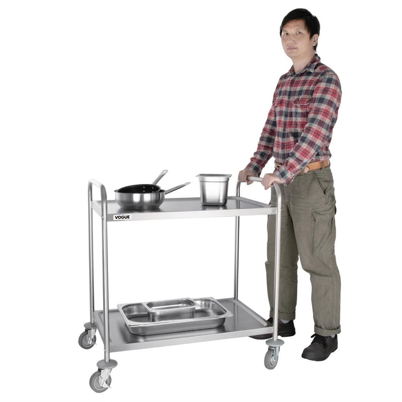 Vogue Stainless Steel 2 Tier Clearing Trolley Large