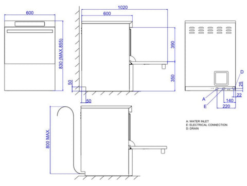 CO-502BDD Fagor Evo-Concept Undercounter Dishwasher With Drain Pump CO-502BDD